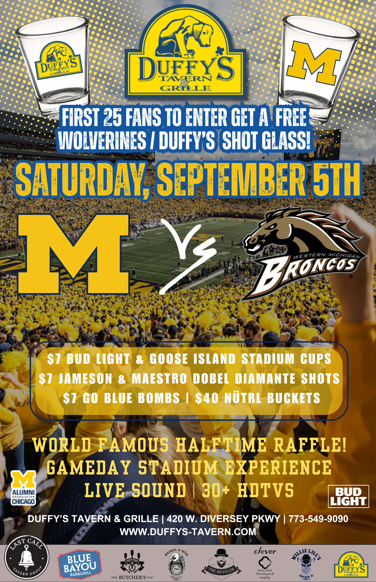 Saturday, September 5, 2026 | Michigan vs Western Michigan | Duffy’s Tavern & Grille