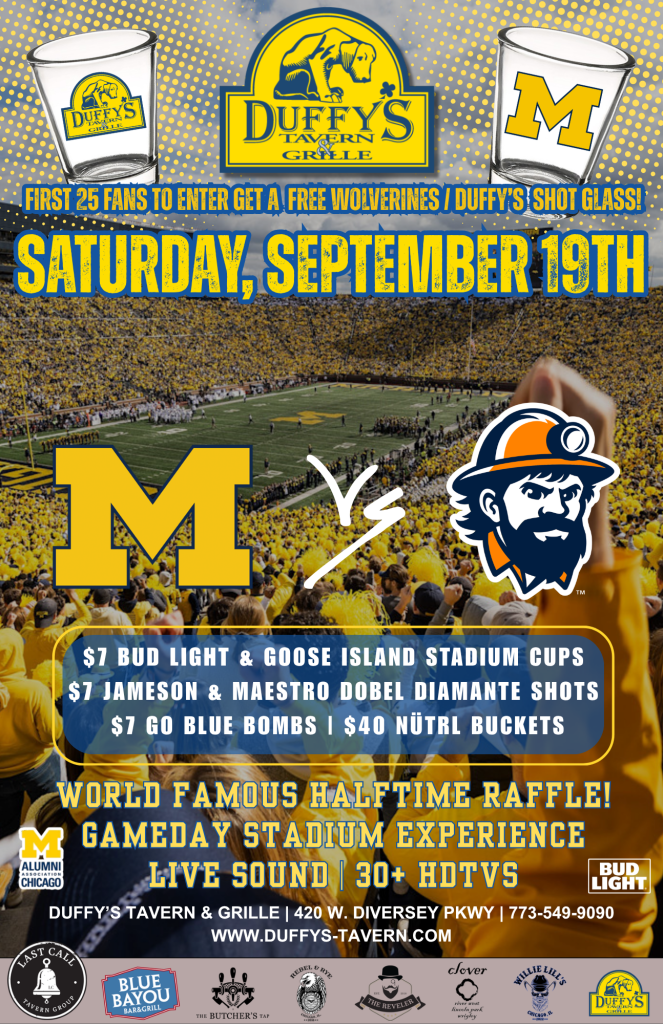 Michigan vs. UTEP at Duffy’s – Saturday, September 19th