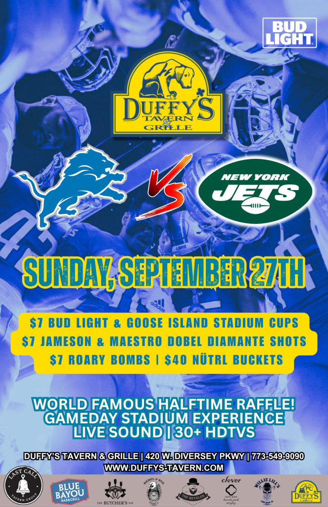 Detroit Lions vs. New York Jets at Duffy’s – Sunday, September 27th