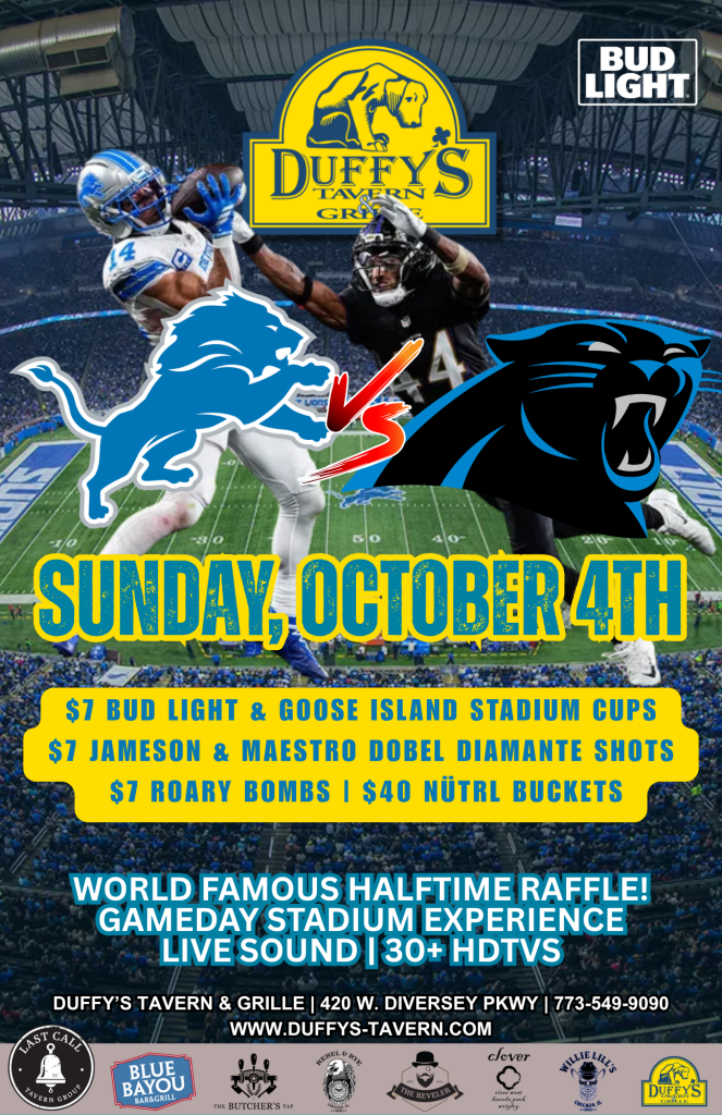 Detroit Lions vs. Carolina Panthers at Duffy’s – Sunday, October 4th