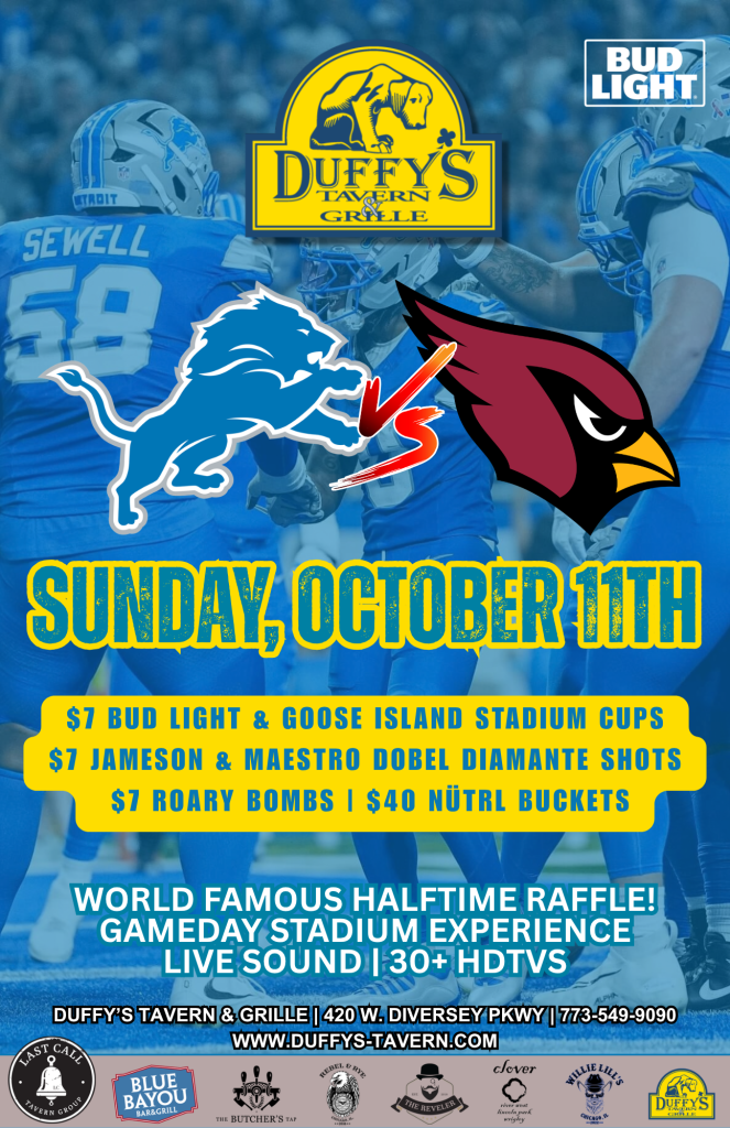 Detroit Lions vs. Arizona Cardinals at Duffy’s – Sunday, October 11th