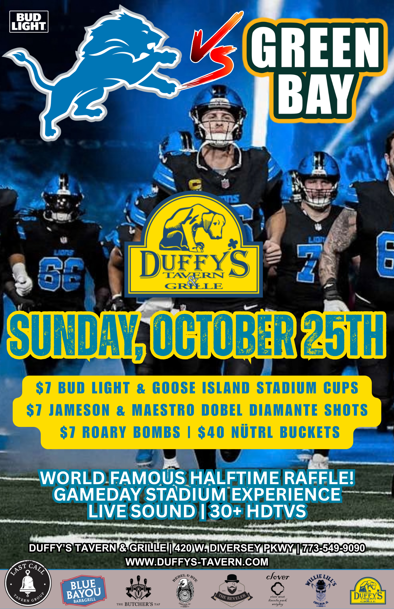 Detroit Lions vs. Green Bay Packers at Duffy’s – Sunday, October 25th