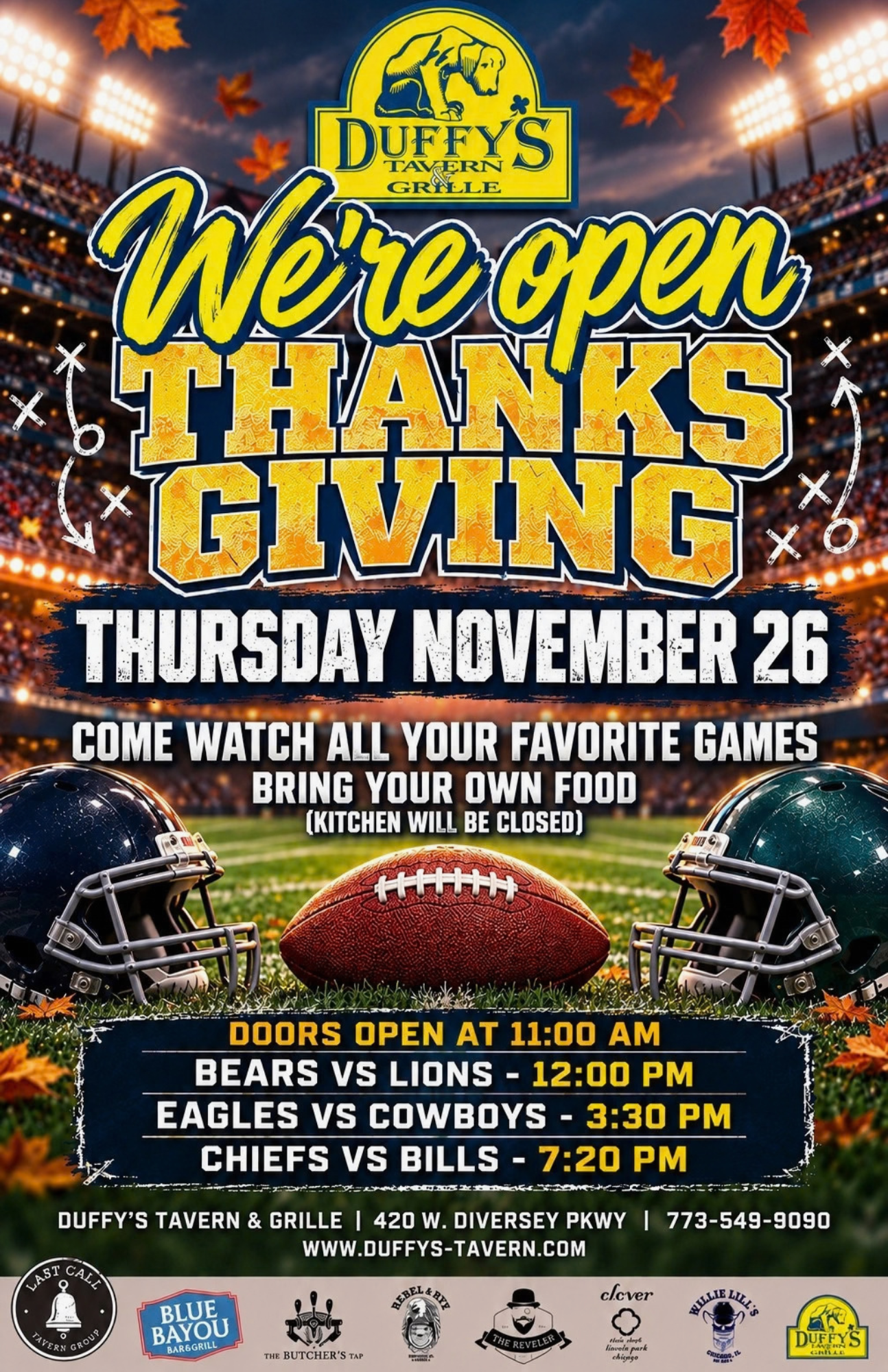 Thanksgiving Football Watch Party at Duffy’s – Thursday, November 26th